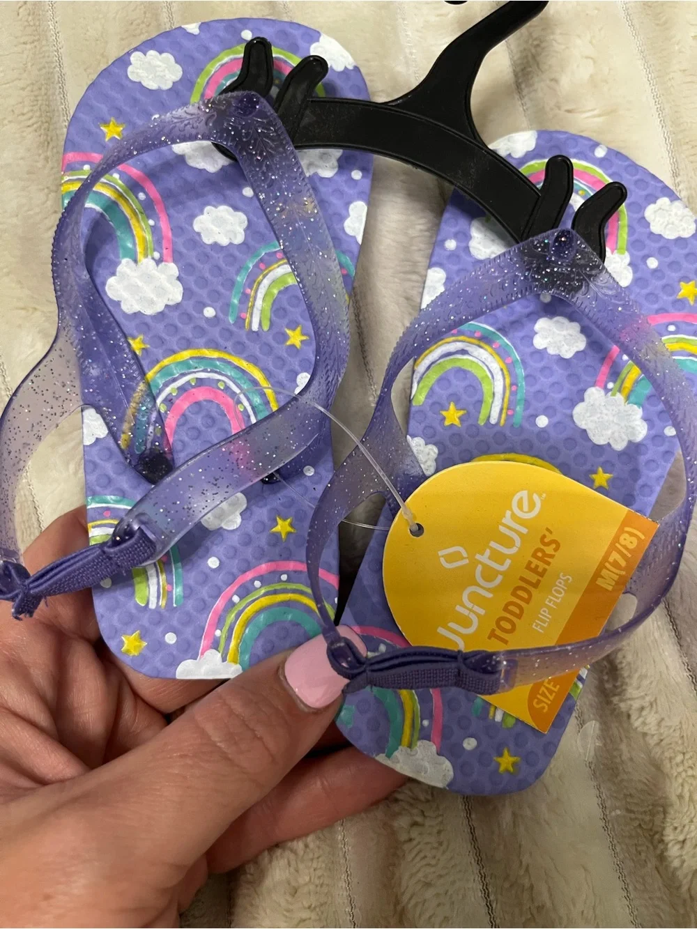 Juncture Toddlers Purple Rainbow Flip Flops with Glitter Straps